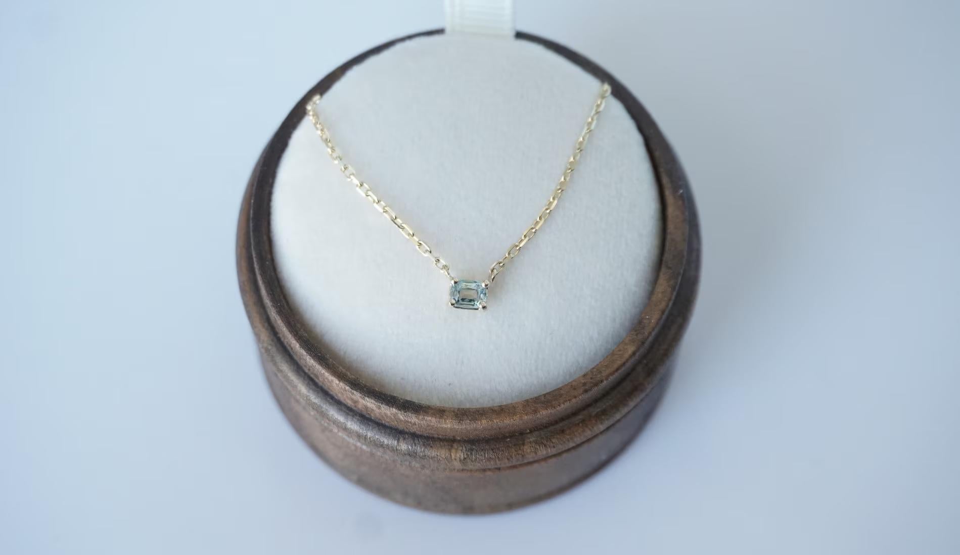 Antique Cushion Cut 14k Yellow Gold Rectangle Turquoise Sapphire Necklace For Sale