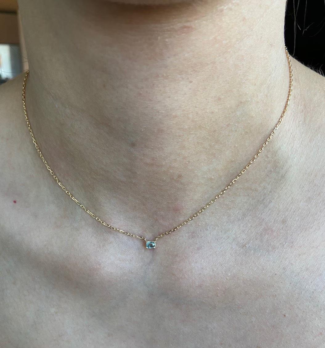 14k Yellow Gold Rectangle Turquoise Sapphire Necklace In New Condition For Sale In Houston, TX