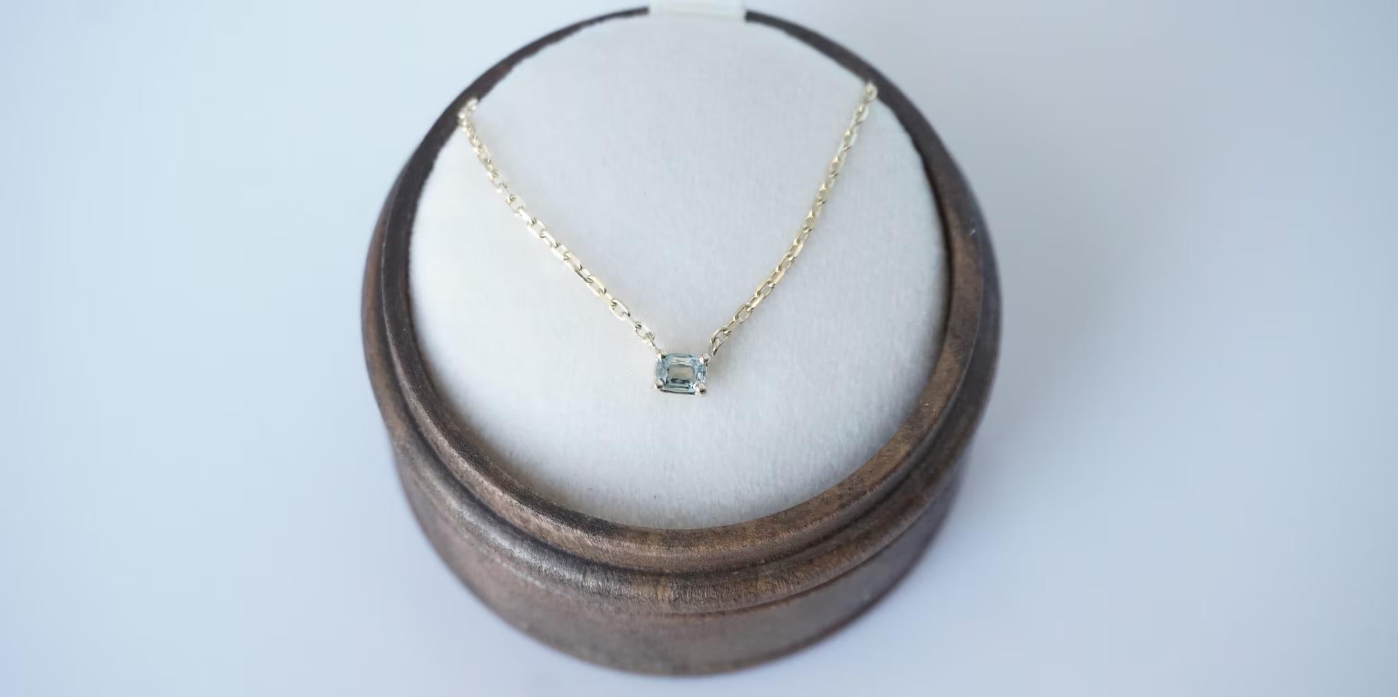 Women's 14k Yellow Gold Rectangle Turquoise Sapphire Necklace For Sale