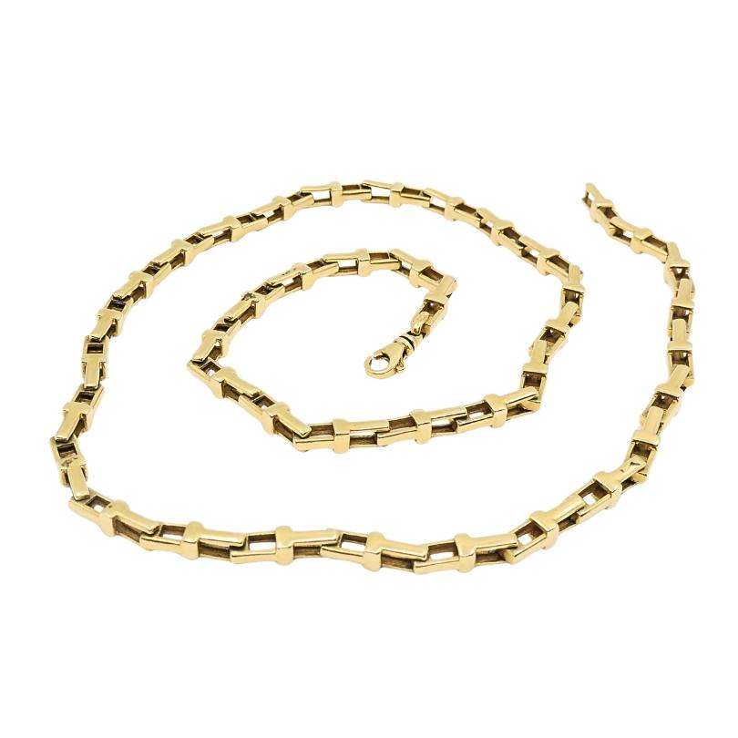 14k Yellow Gold Rectangular Bar Link Chain Necklace In condizioni buone in vendita a Beverly Hills, CA