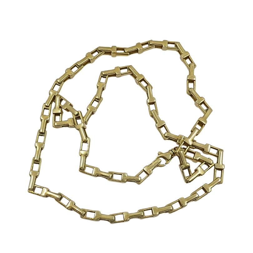 14k Yellow Gold Rectangular Bar Link Chain Necklace in vendita 2