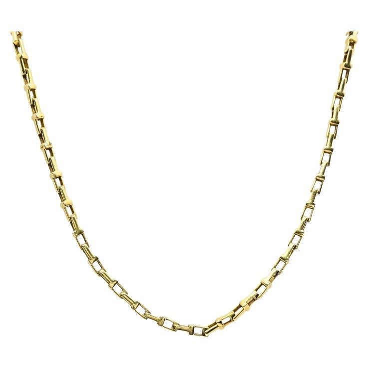 14k Yellow Gold Rectangular Bar Link Chain Necklace in vendita
