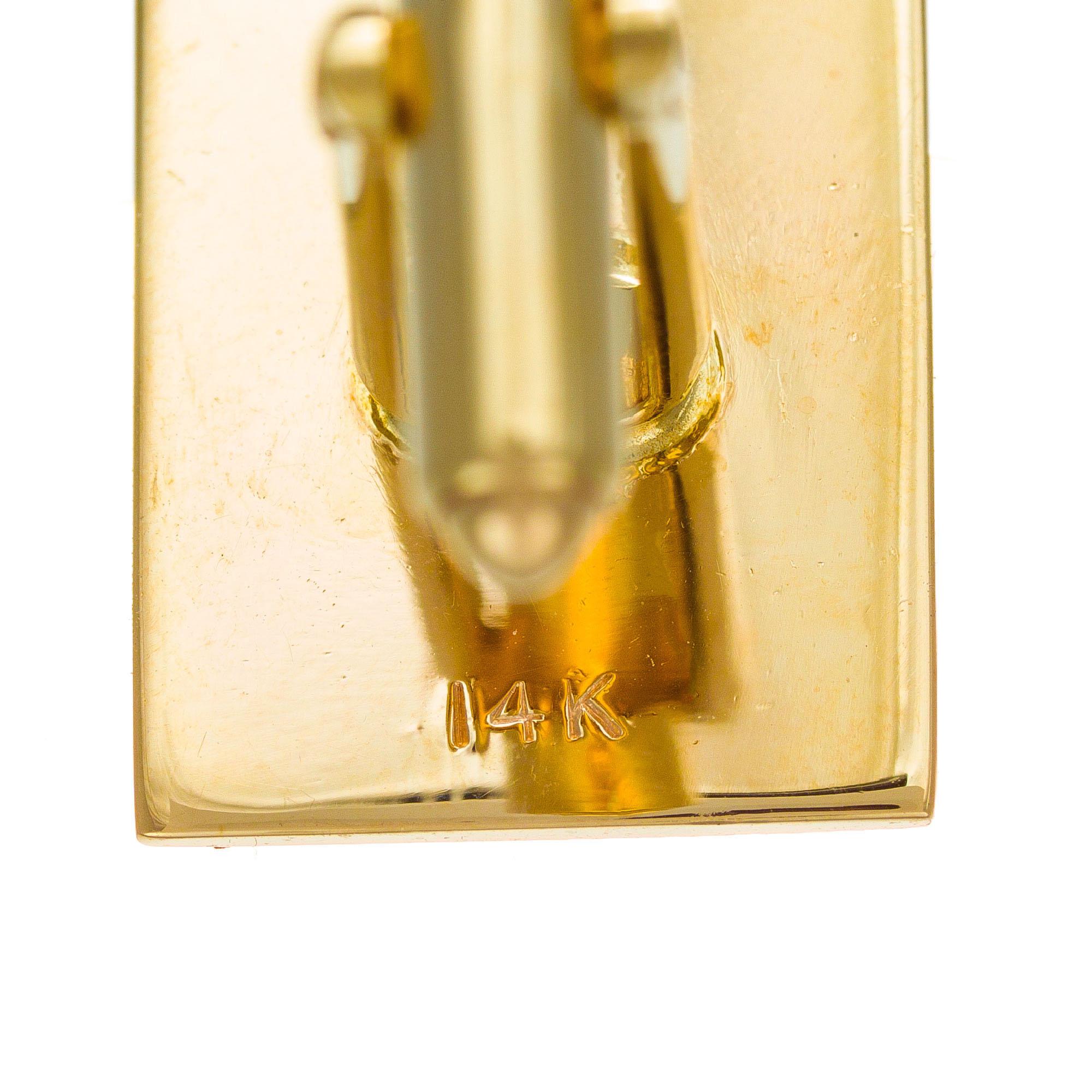 Boutons de manchette en or jaune 14 carats à doublure rectangulaire pour hommes en vente 1