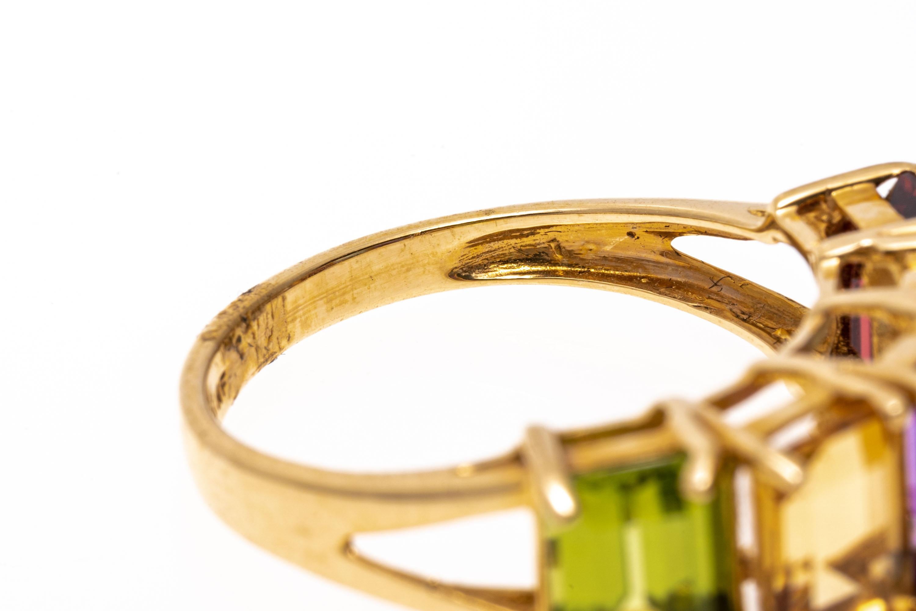 Women's 14k Yellow Gold Rectangular Multi Gemstone Rainbow Ring For Sale