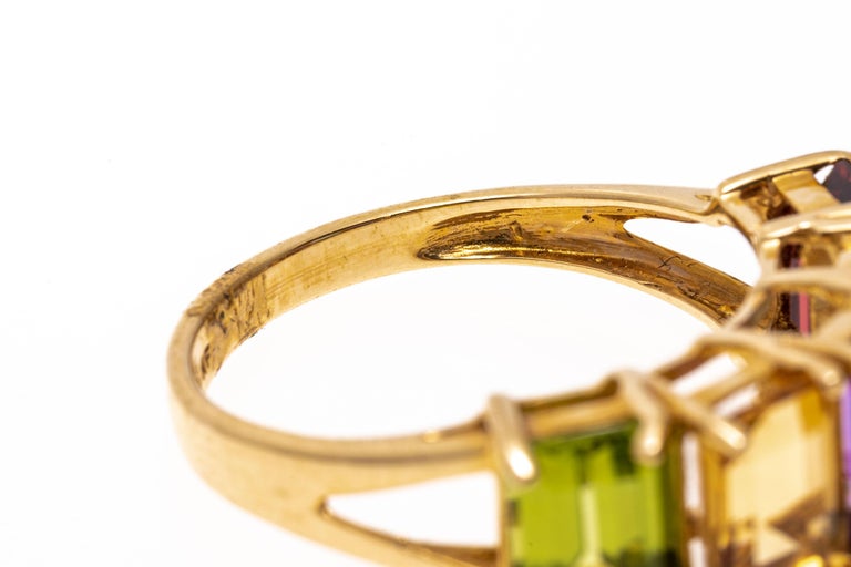 14k Yellow Gold Rectangular Multi Gemstone Rainbow Ring For Sale 1