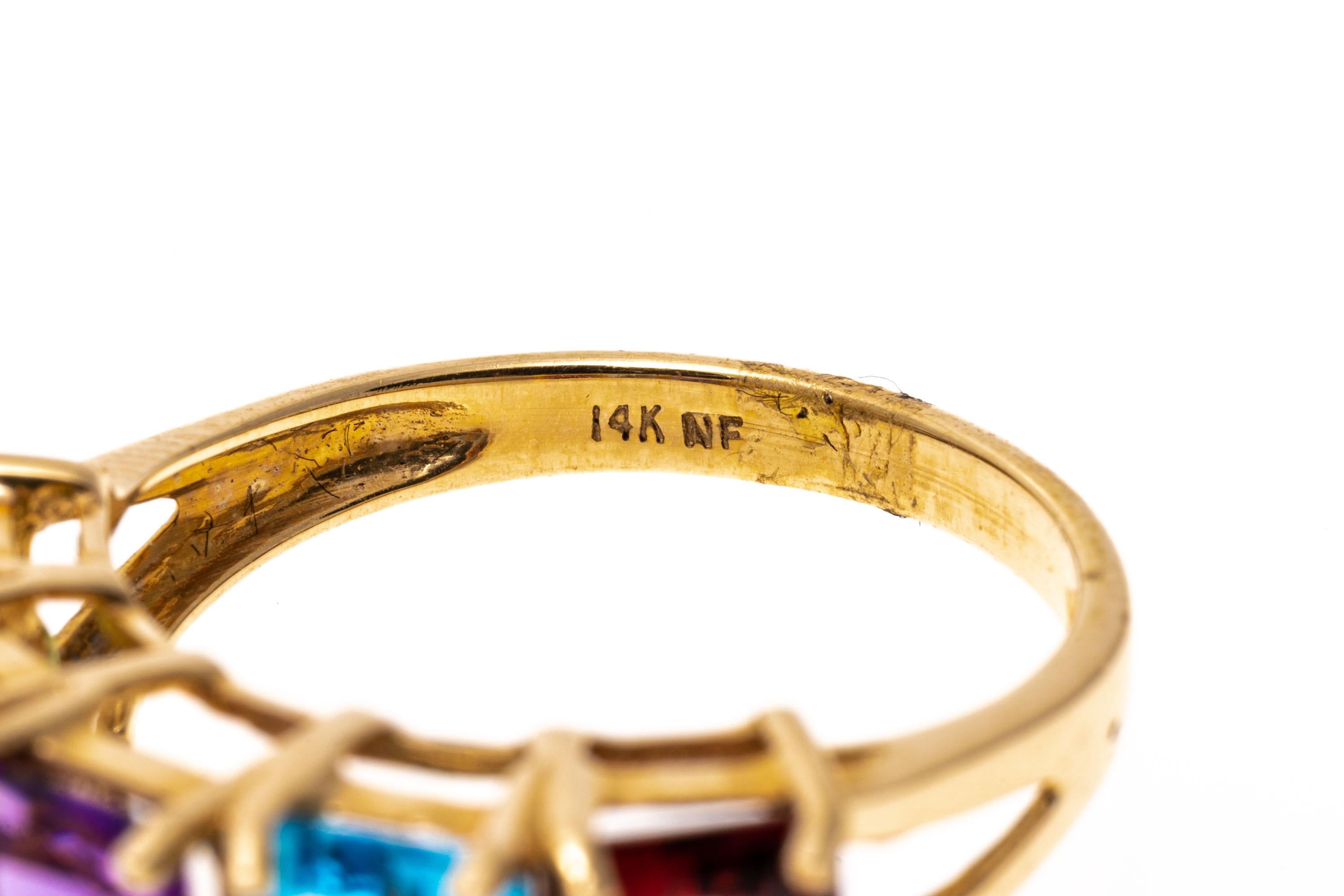 14k Yellow Gold Rectangular Multi Gemstone Rainbow Ring For Sale 1