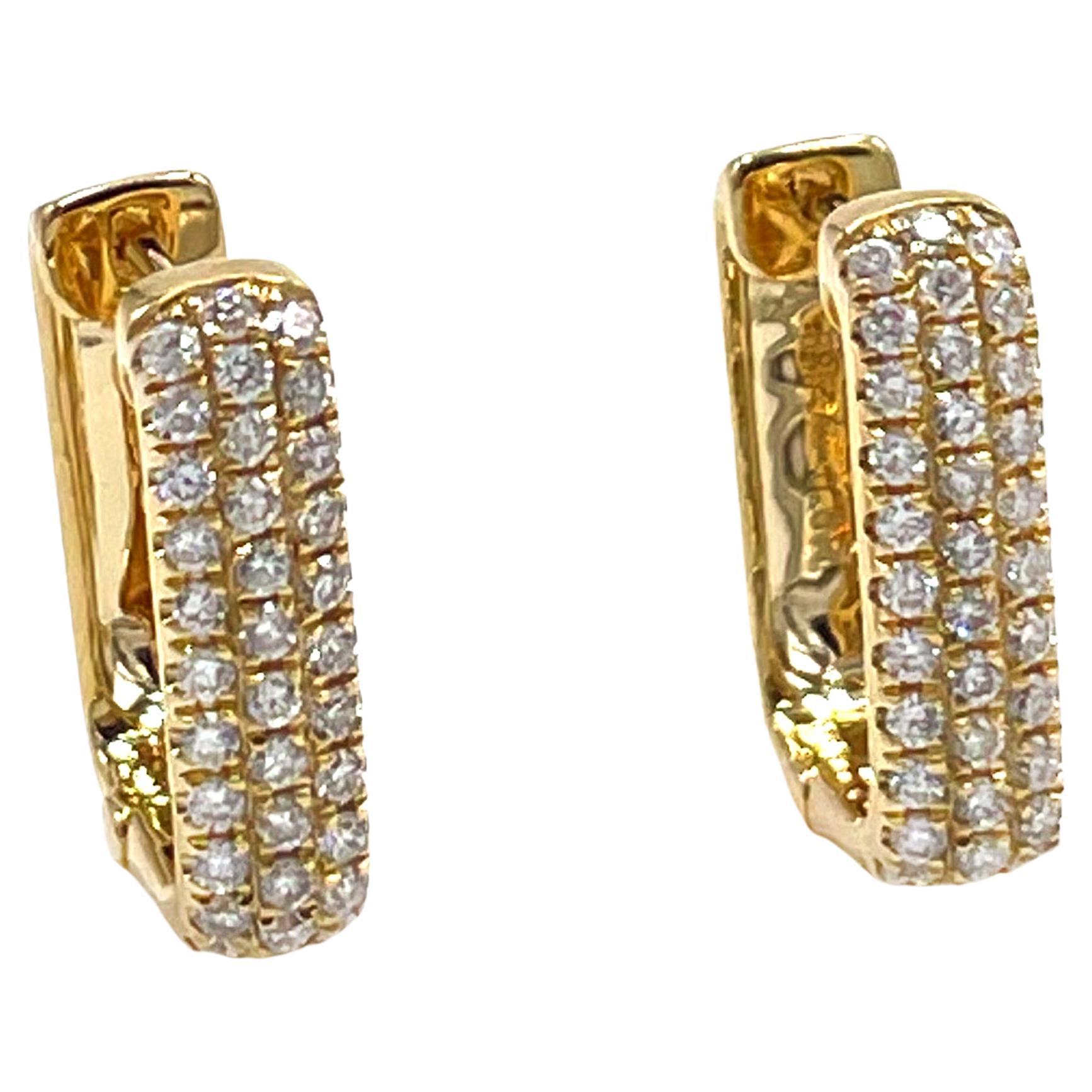 Rectangular Rounded Earrings 14K Yellow Gold Rectangular Pave Earrings For Sale at 1stDibs