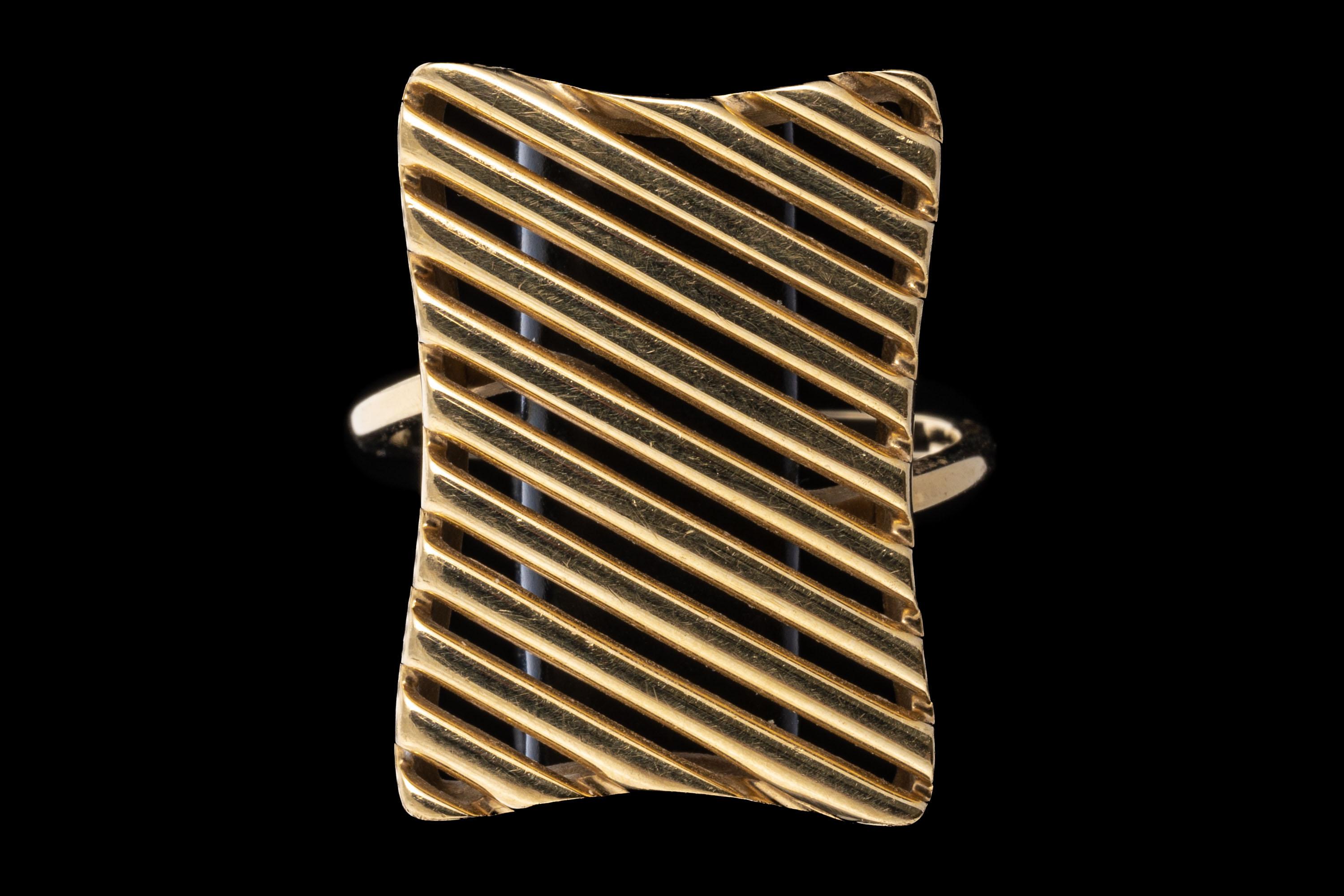 14k Yellow Gold Rectangular Slatted Style Ring For Sale 2