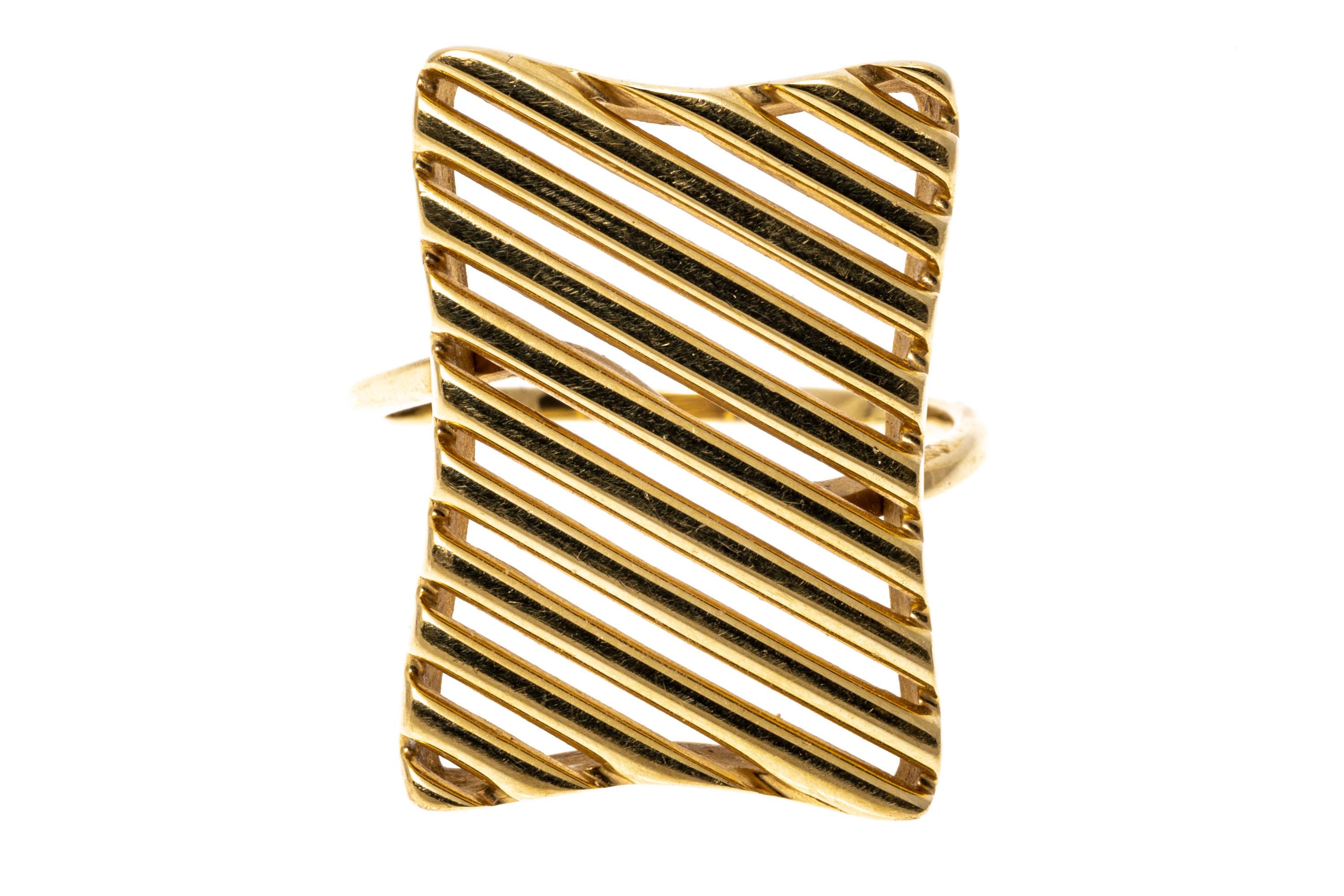 14k Yellow Gold Rectangular Slatted Style Ring For Sale 4