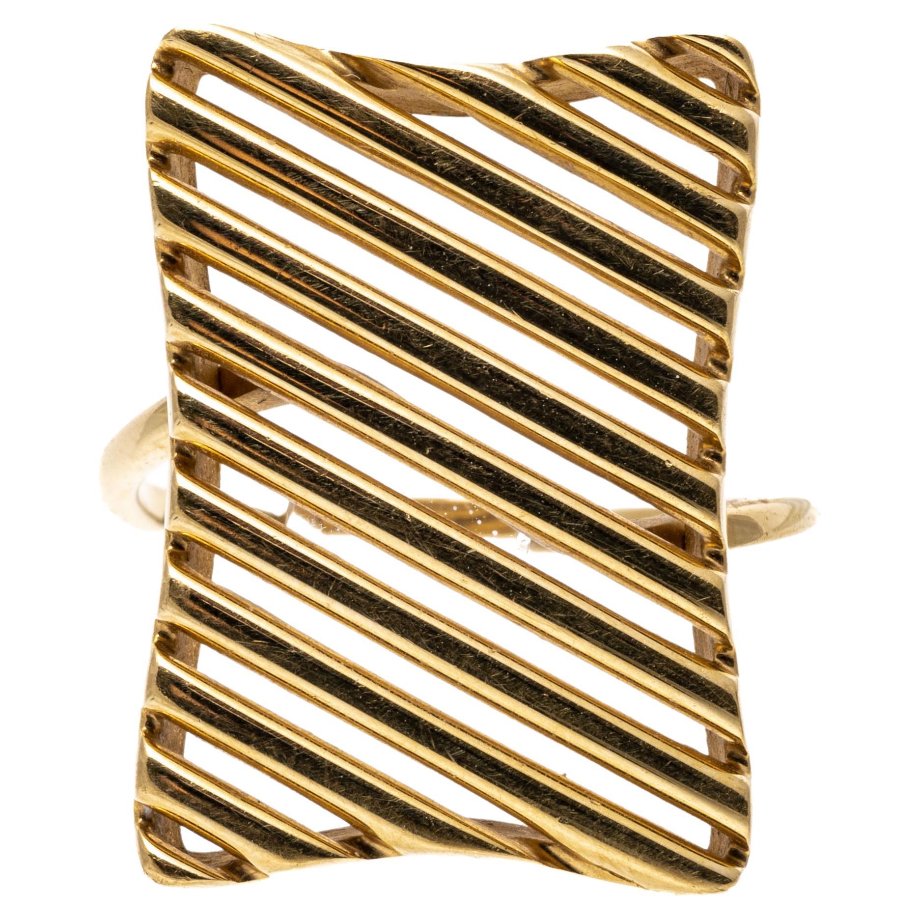 14k Yellow Gold Rectangular Slatted Style Ring For Sale
