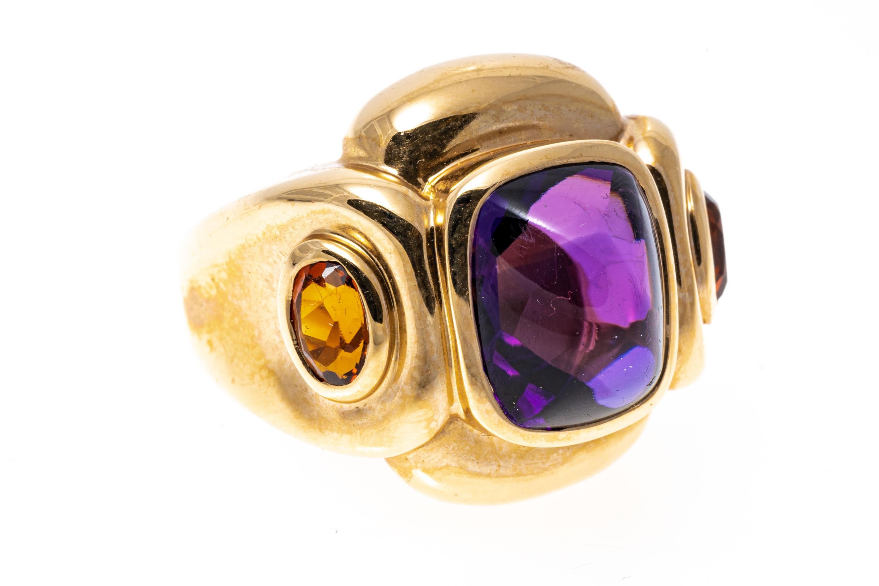 14k Yellow Gold Rectangular Sugarloaf Amethyst and Citrine Modern Ring For Sale 1