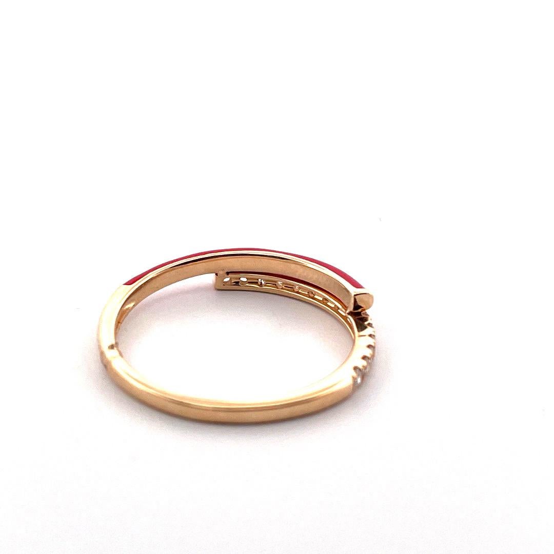 Modern 14K Yellow Gold Red Enamel Diamond Ring For Sale