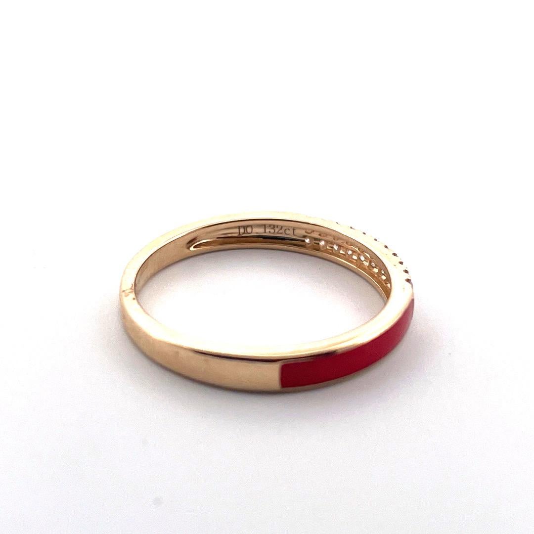 14 Karat Gelbgold Roter Emaille-Diamant-Ring (Moderne)