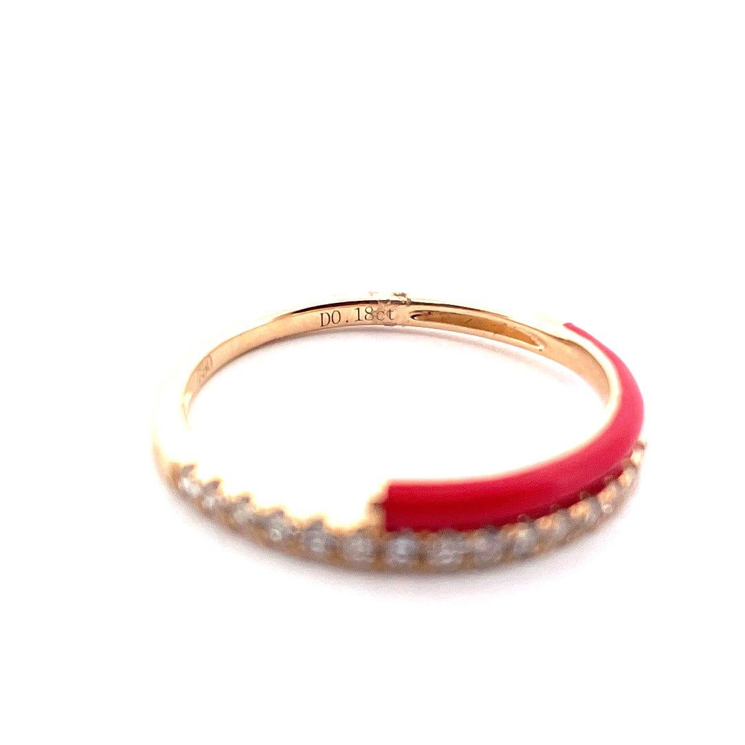 14K Yellow Gold Red Enamel Diamond Ring In New Condition For Sale In New York, NY