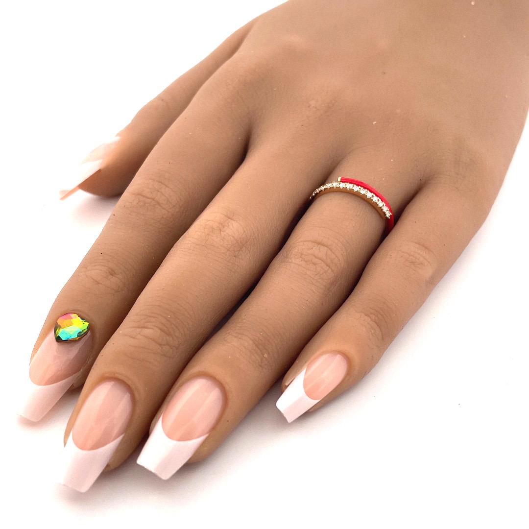 Women's or Men's 14K Yellow Gold Red Enamel Diamond Ring For Sale