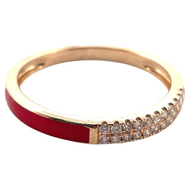 14K Yellow Gold Red Enamel Diamond Ring For Sale