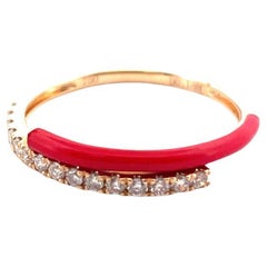14K Yellow Gold Red Enamel Diamond Ring