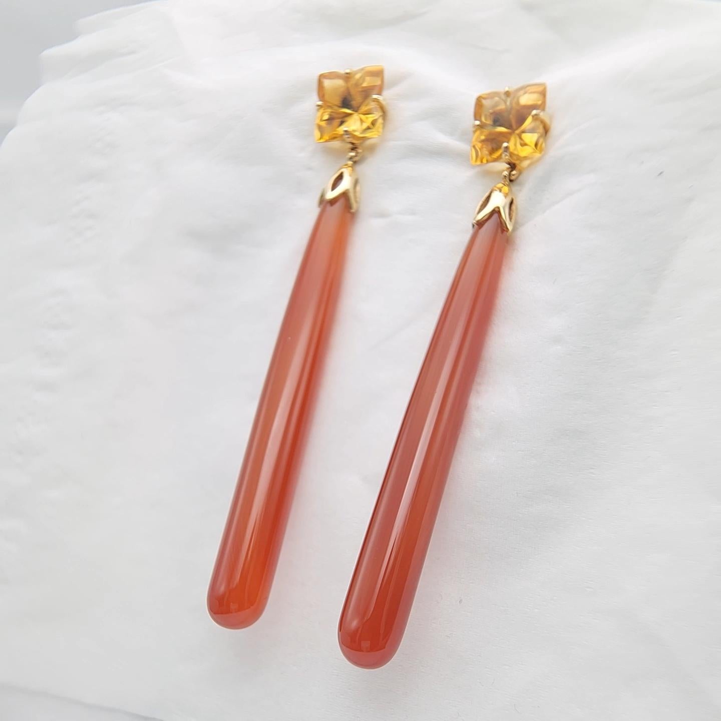 14K Yellow Gold Red Onyx and Citrine Earring. For Sale 4