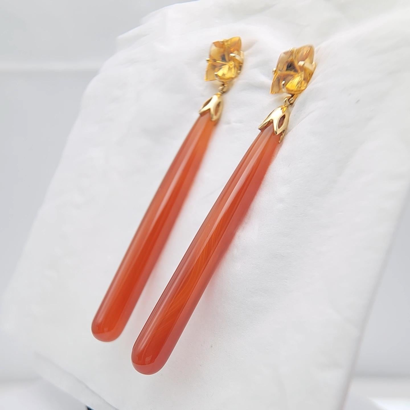 14K Yellow Gold Red Onyx and Citrine Earring. For Sale 5