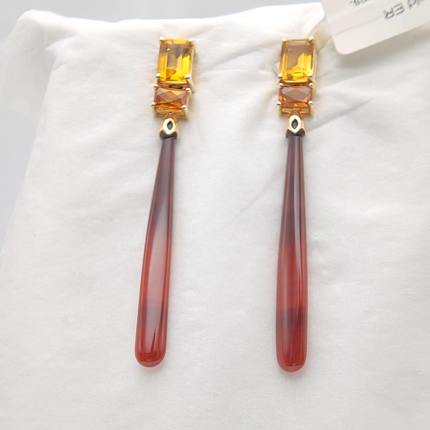 14K Yellow Gold Red Onyx and Citrine Earring. For Sale 5