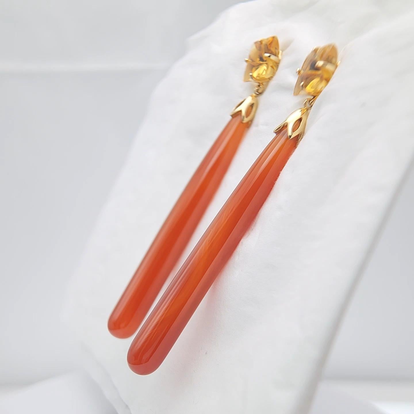 14K Yellow Gold Red Onyx and Citrine Earring. For Sale 6