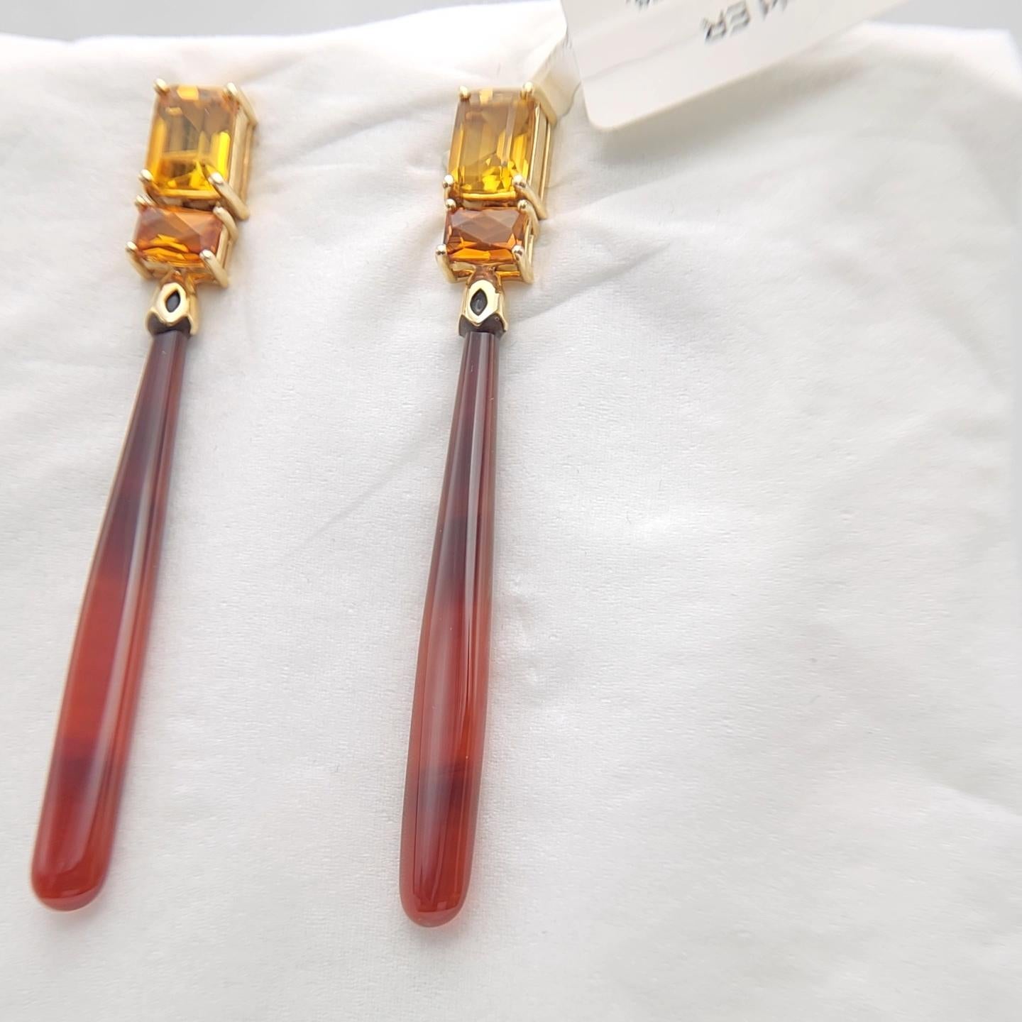 14K Yellow Gold Red Onyx and Citrine Earring. For Sale 8