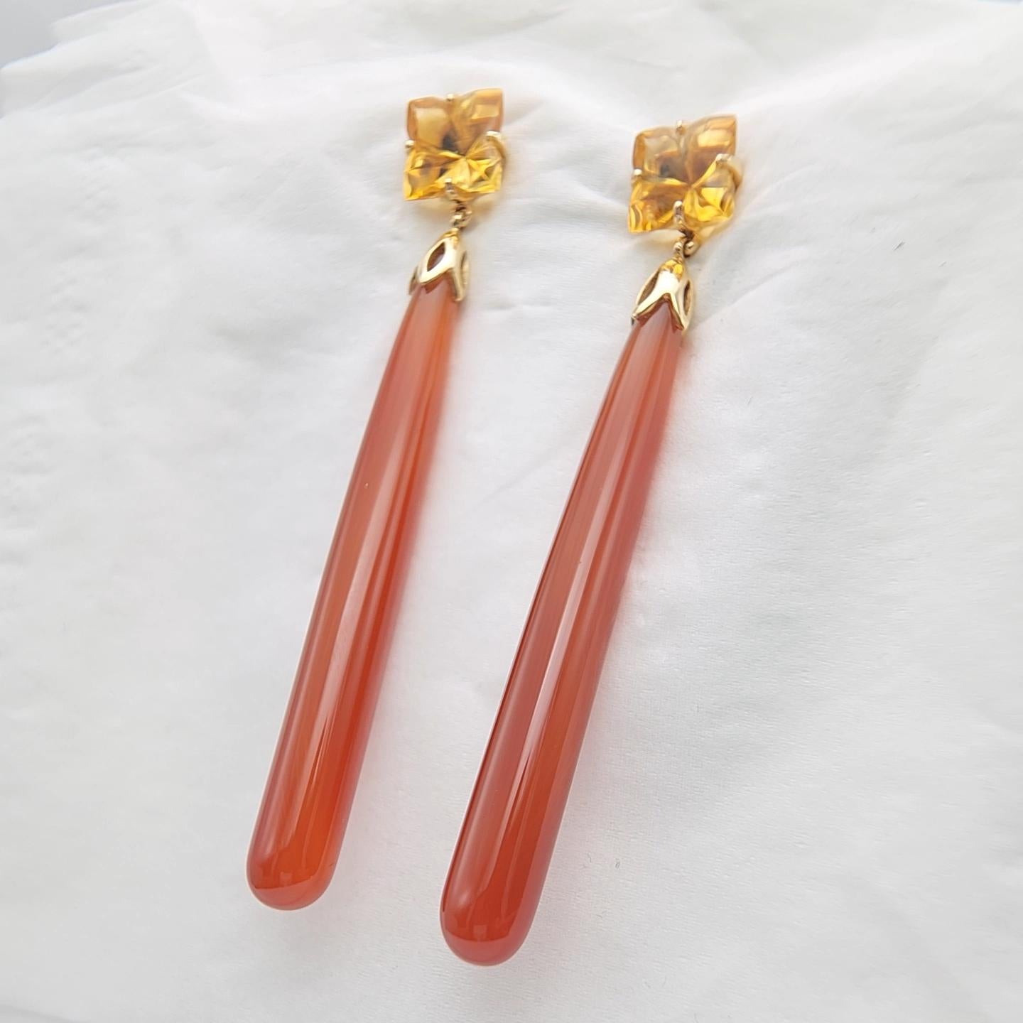 14K Yellow Gold Red Onyx and Citrine Earring. For Sale 9