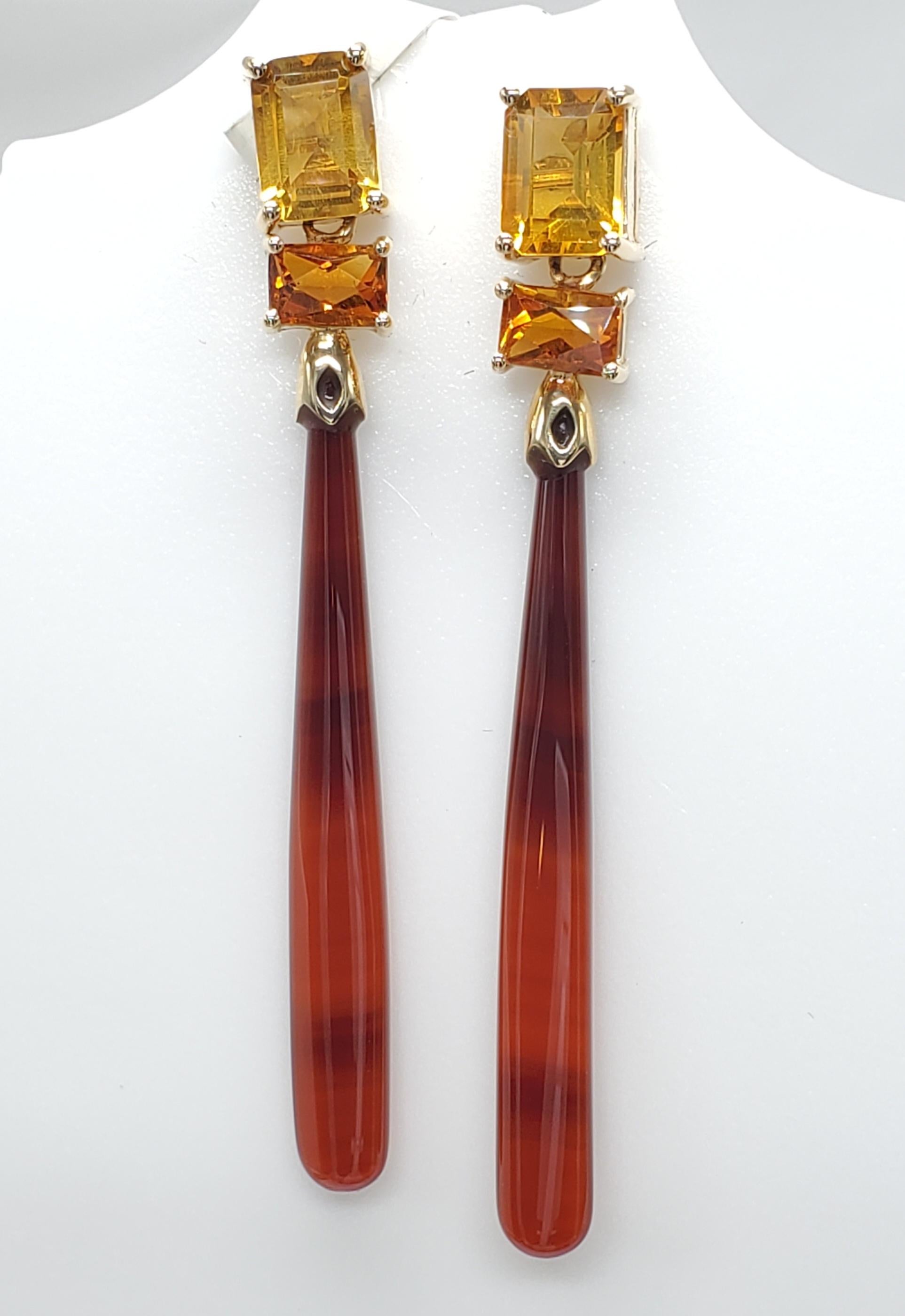 14K Yellow Gold Red Onyx and Citrine Earring. For Sale 9