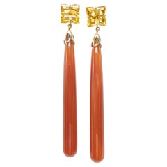 14K Yellow Gold Red Onyx and Citrine Earring.