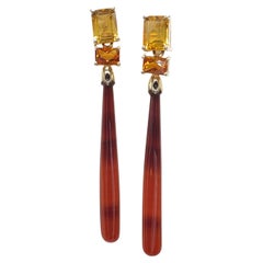 14K Yellow Gold Red Onyx and Citrine Earring.