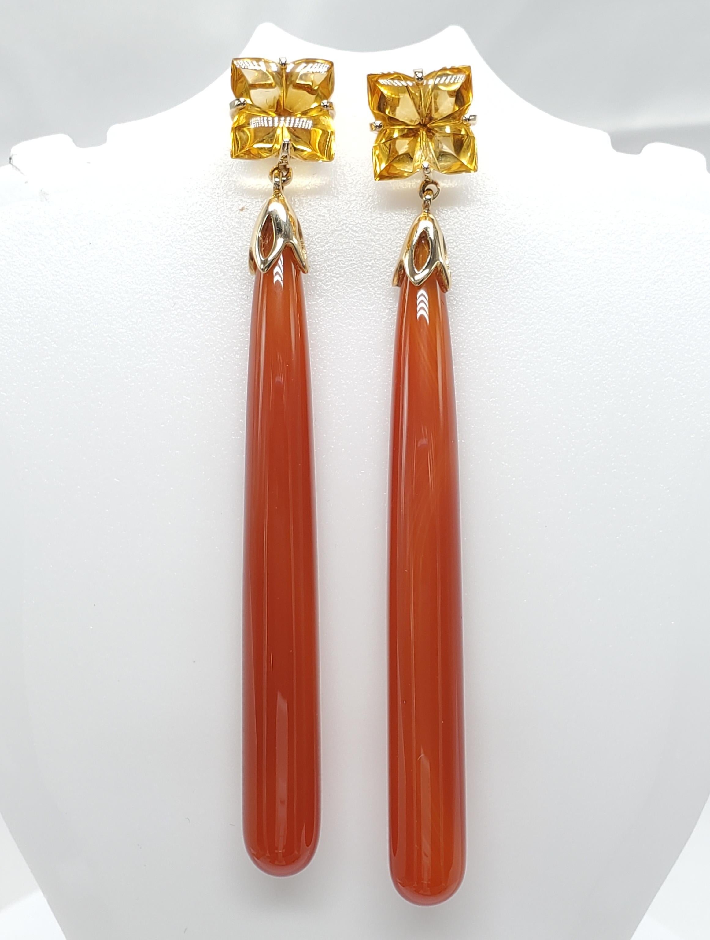 14K Yellow Gold Red Onyx and Citrine Earring. In New Condition For Sale In Brooklyn, NY
