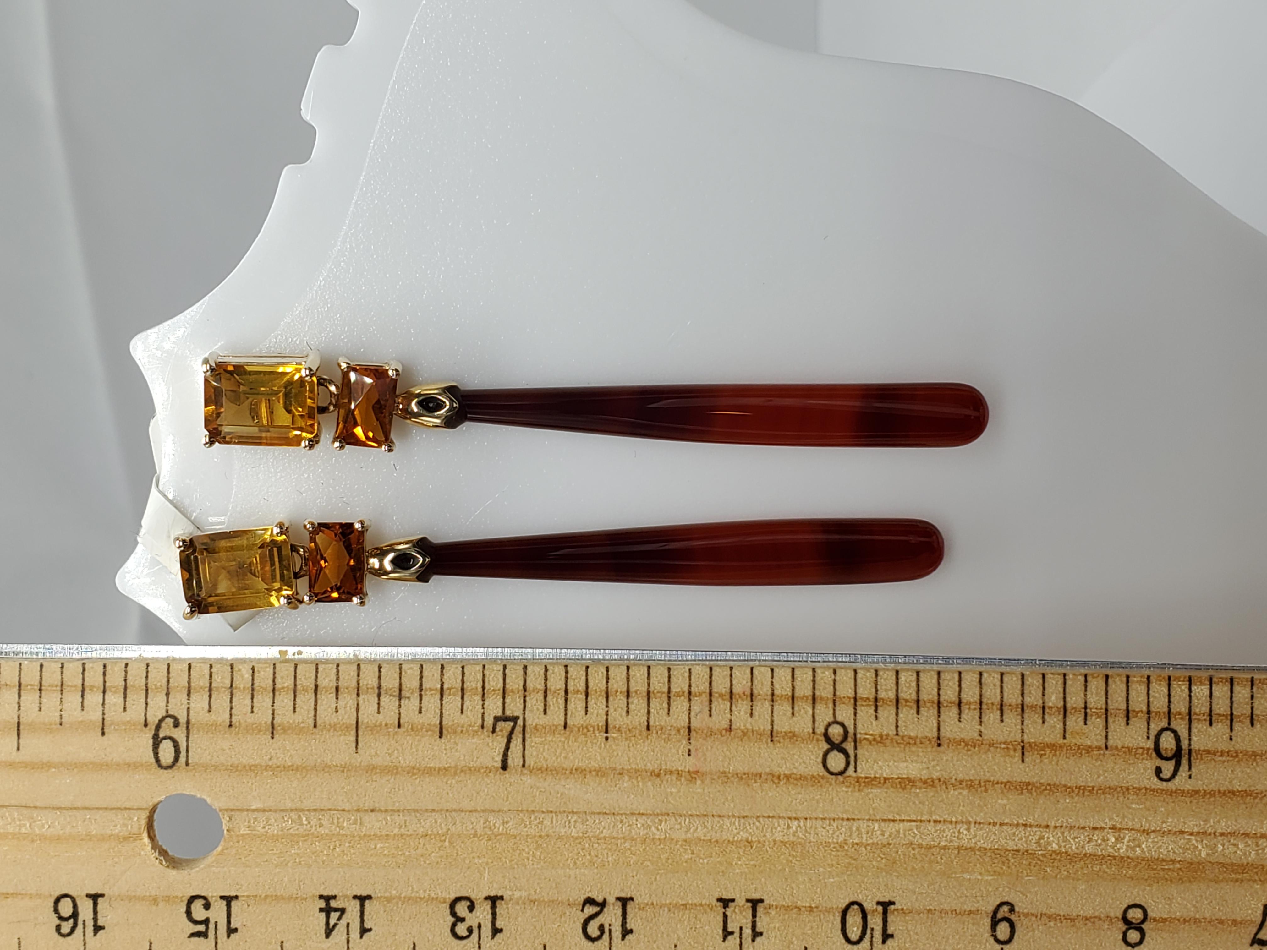 Women's 14K Yellow Gold Red Onyx and Citrine Earring. For Sale