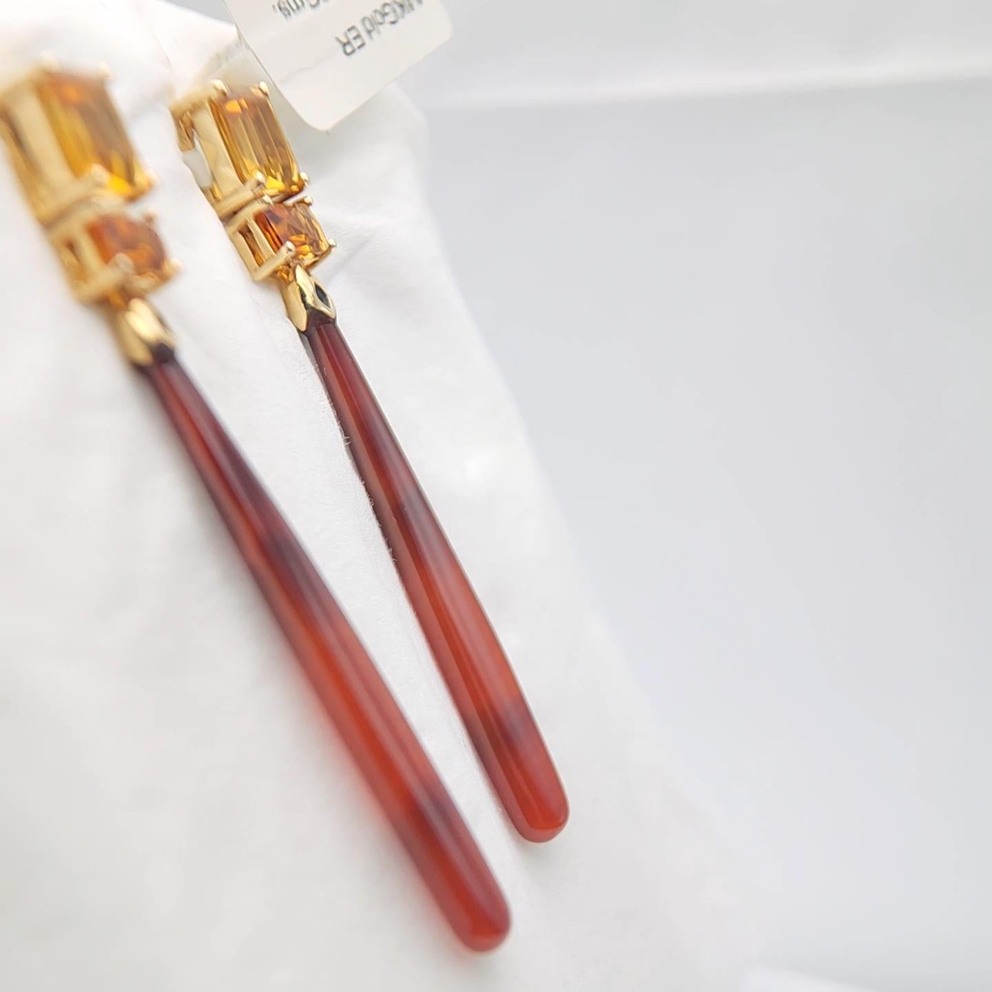 14K Yellow Gold Red Onyx and Citrine Earring. For Sale 1