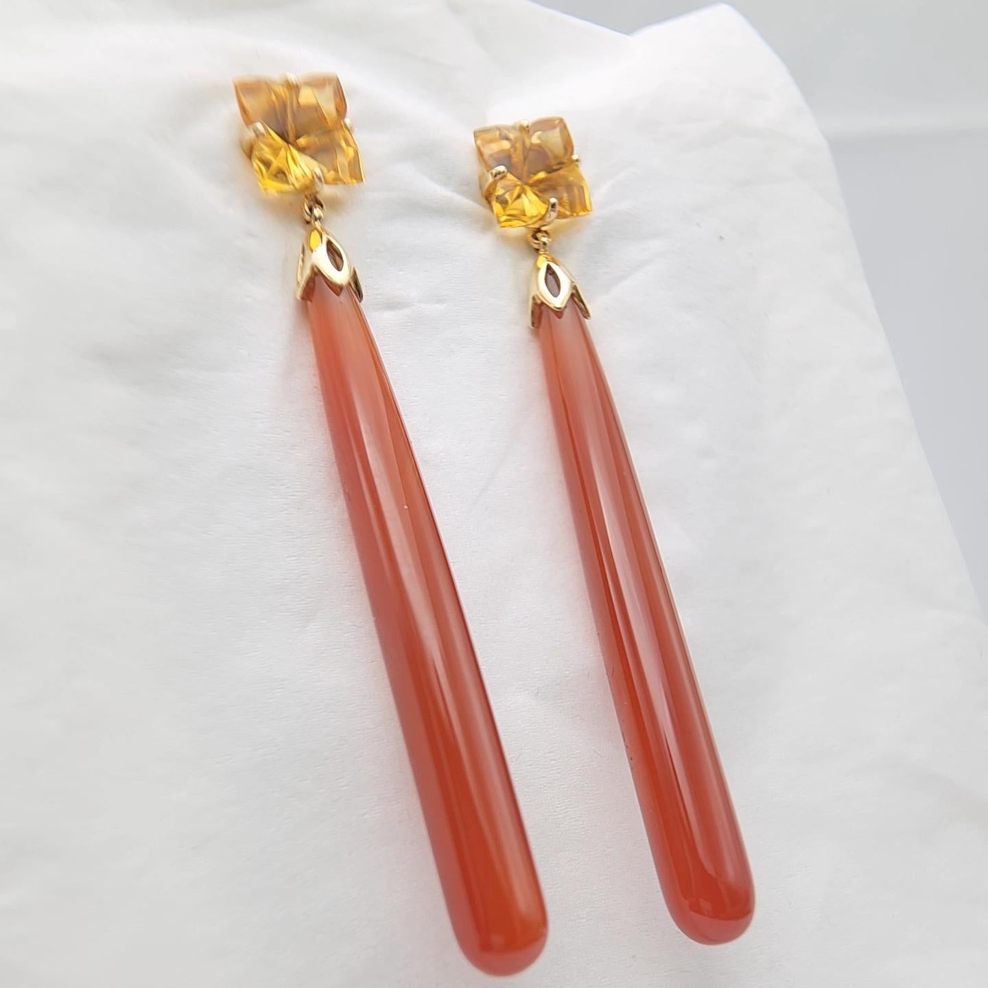 14K Yellow Gold Red Onyx and Citrine Earring. For Sale 2