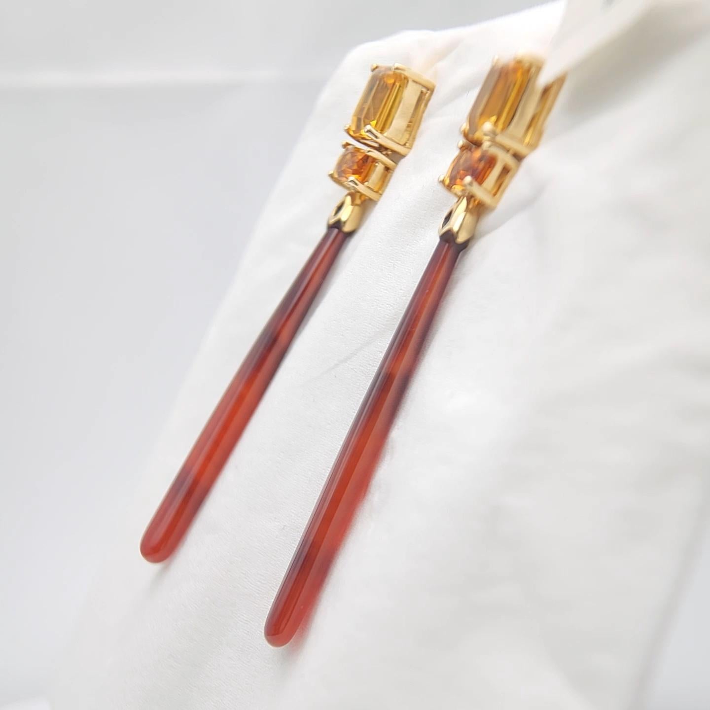 14K Yellow Gold Red Onyx and Citrine Earring. For Sale 2