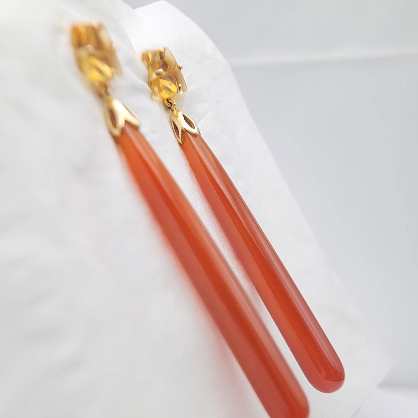 14K Yellow Gold Red Onyx and Citrine Earring. For Sale 3
