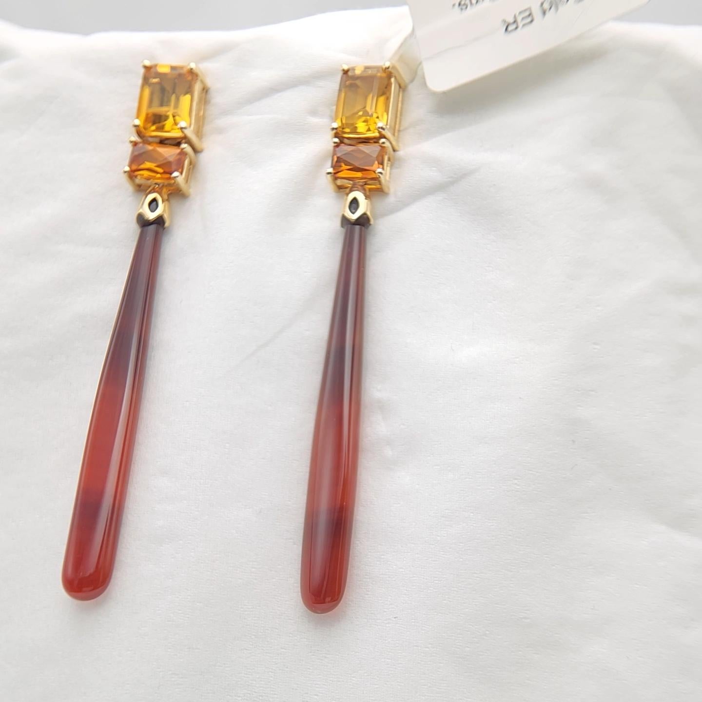 14K Yellow Gold Red Onyx and Citrine Earring. For Sale 3