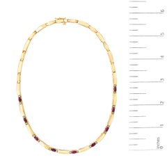 14K Yellow Gold Red Ruby and 3/8 Cttw Diamond Alternating Link Necklace