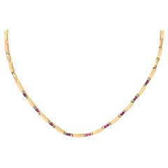 14K Yellow Gold Red Ruby and 3/8 Cttw Diamond Alternating Link Necklace