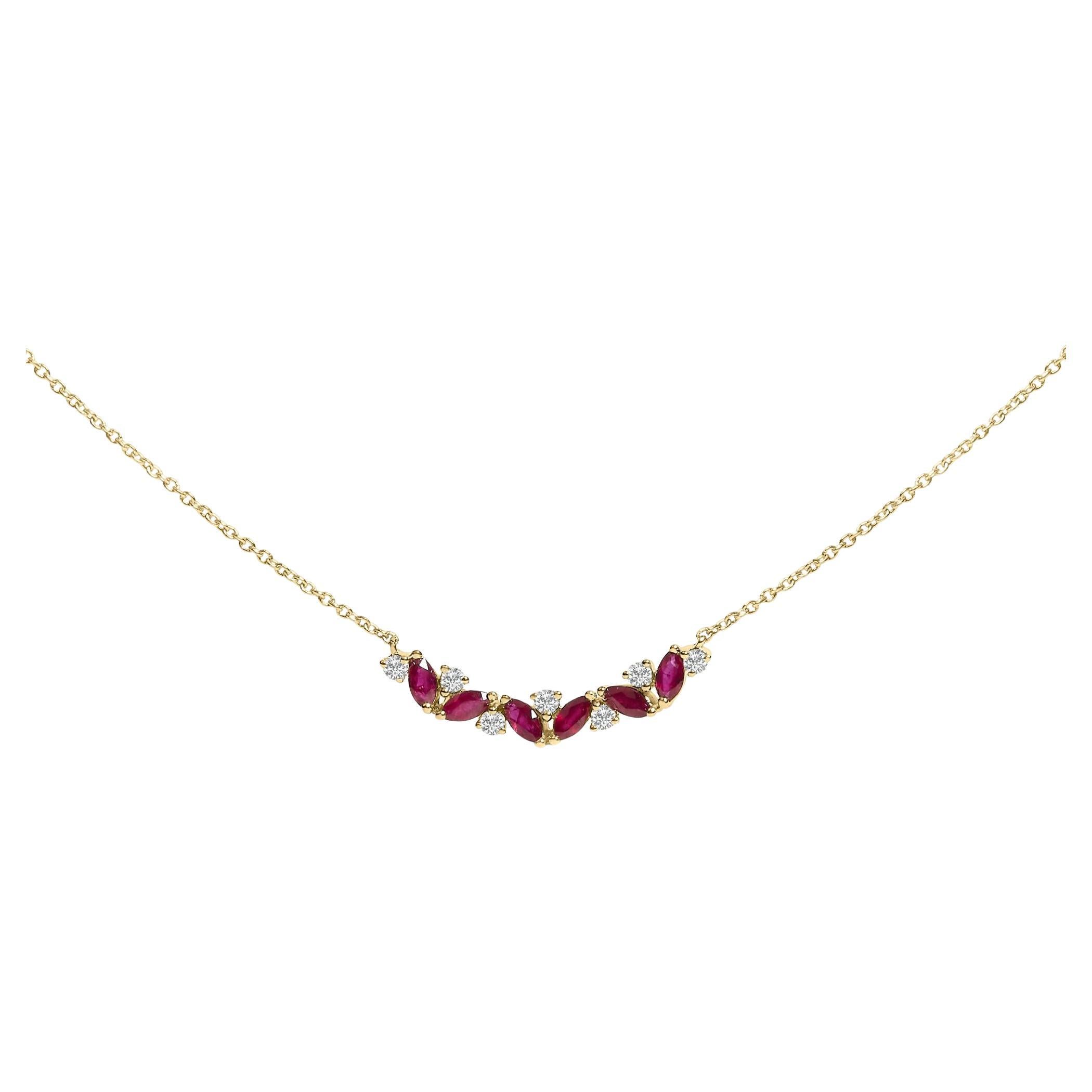 Collana a Bar Line in oro giallo 14K con rubino rosso e diamante in vendita