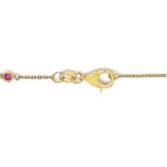 14K Yellow Gold Red Ruby and White Diamond Bezel Station Chain Bracelet