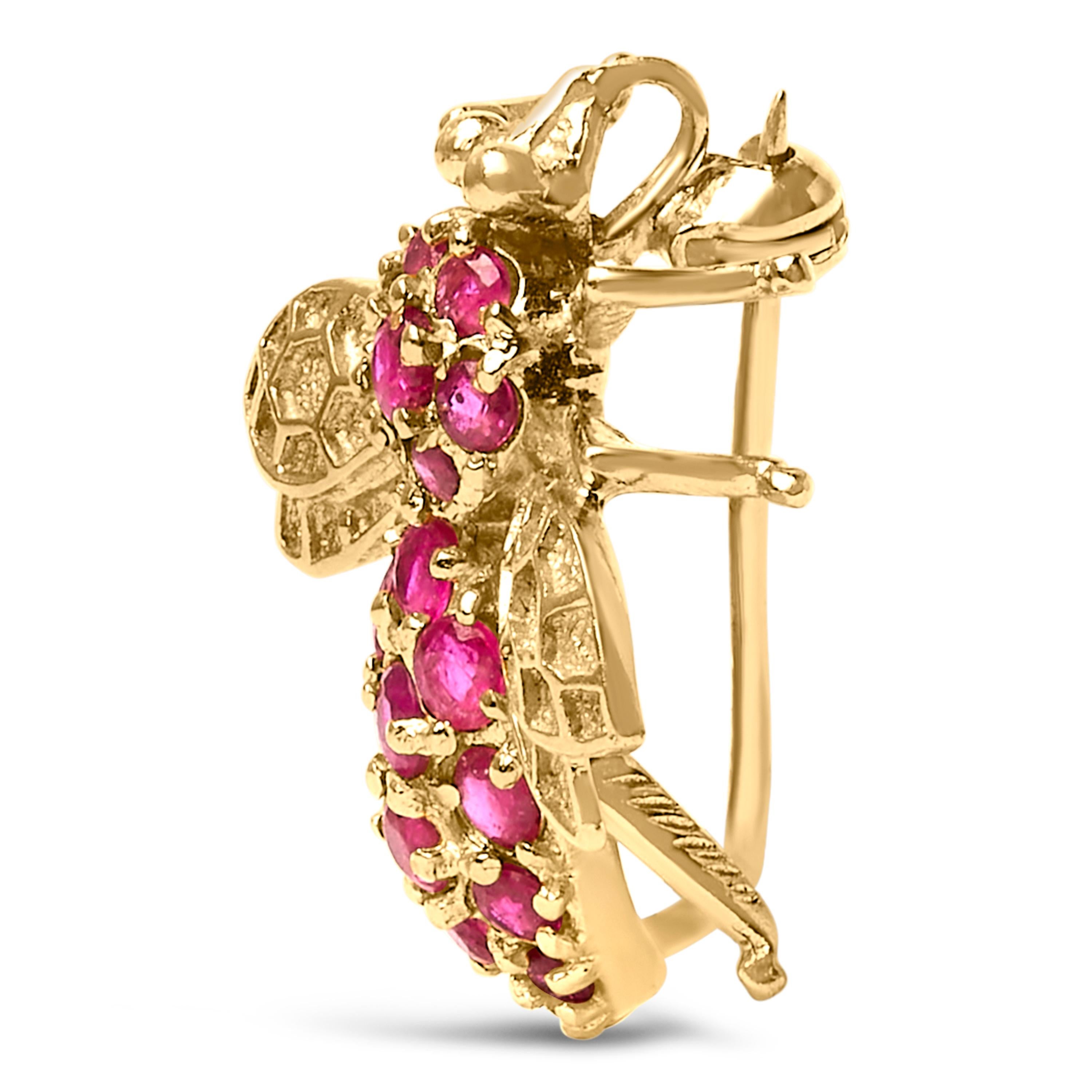 Or jaune 14K - Broche abeille en rubis rouge Neuf - En vente à New York, NY
