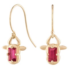 Boucles d'oreilles en or jaune 14k avec tourmaline rouge, taureau, bœuf et animaux Baubou