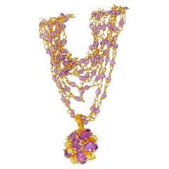 14K Yellow Gold Retro Floral Amethyst Pendant with Lavender Amethyst Necklace
