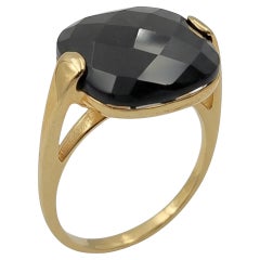 14K Yellow Gold Retro Style Ring with 14mm Black Onyx. (Size 7.25)
