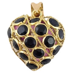 14K Yellow Gold Reversable Natural Sapphire/Ruby Heart Charm #14616