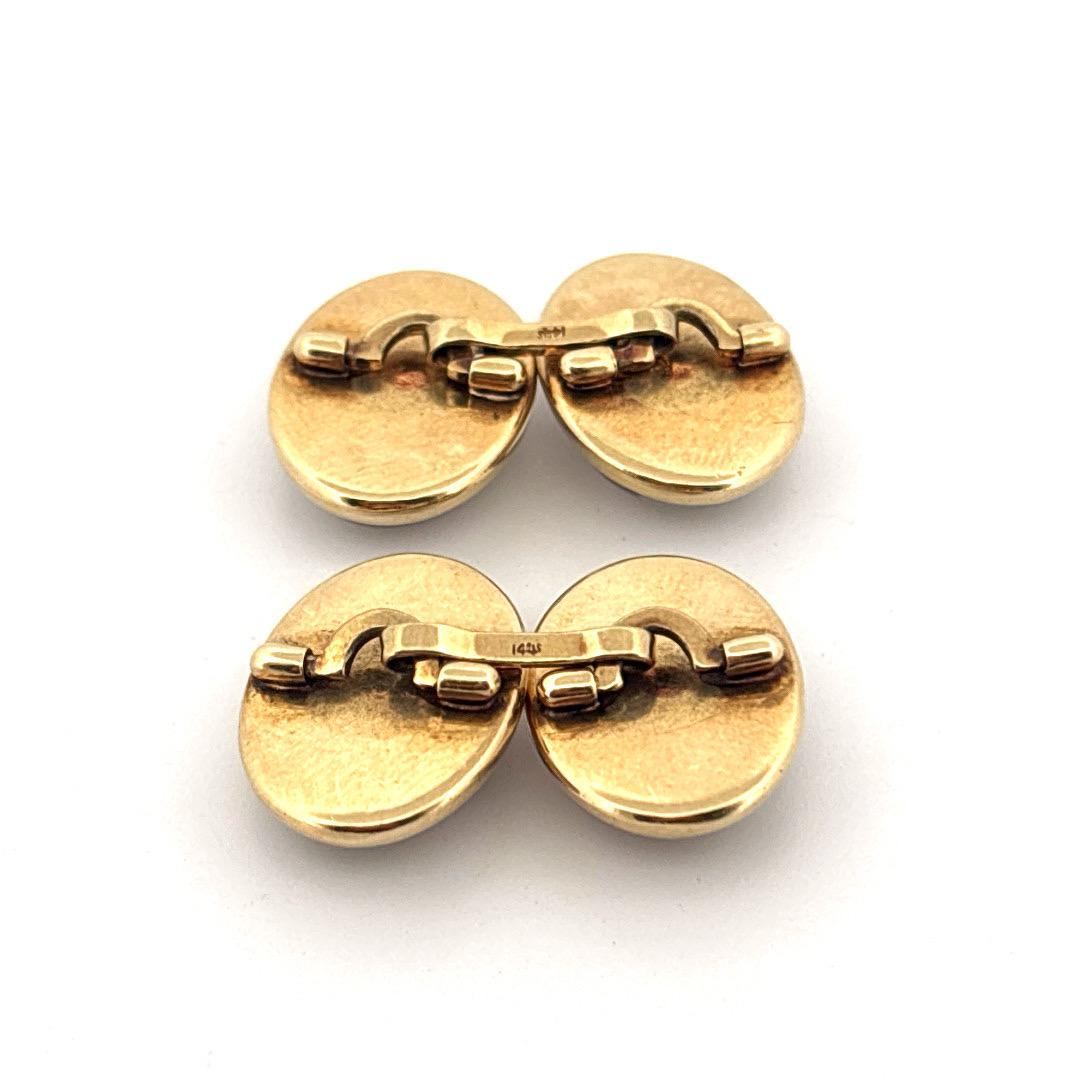 14K Gelbgold Umgekehrter Quarzkristall Gemaltes Pferd Manschettenknöpfe für Damen oder Herren im Angebot