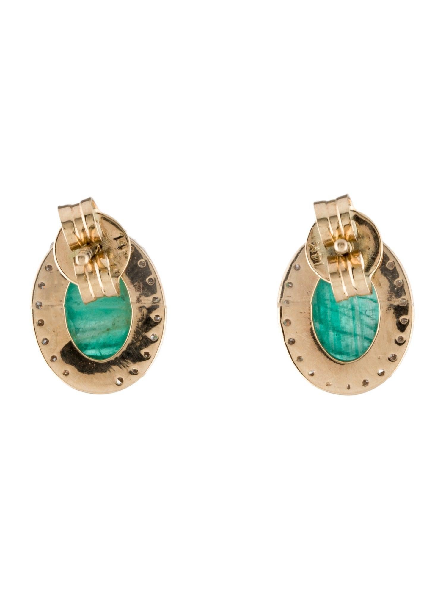 Emerald Cut 14K Yellow Gold Rhodium-Plated Emerald & Diamond Stud Earrings For Sale