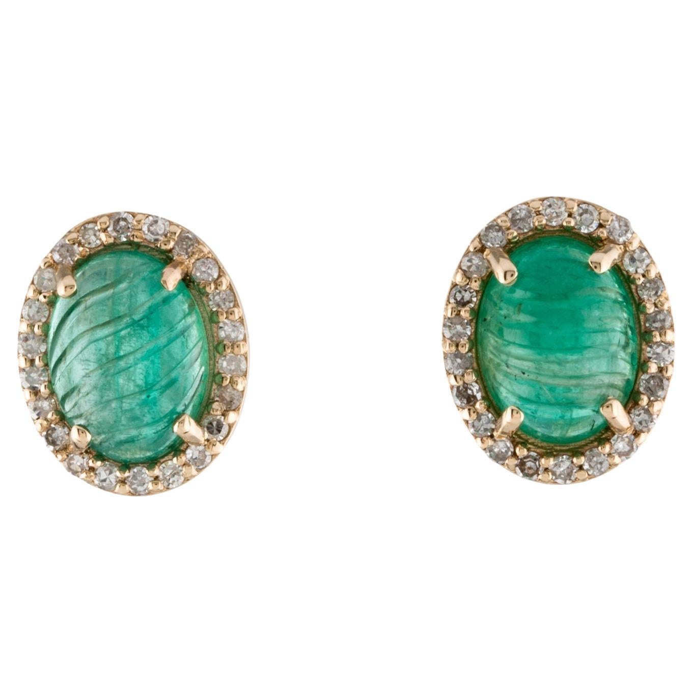 14K Yellow Gold Rhodium-Plated Emerald & Diamond Stud Earrings For Sale