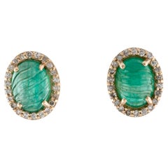 14K Yellow Gold Rhodium-Plated Emerald 
Diamond Stud Earrings